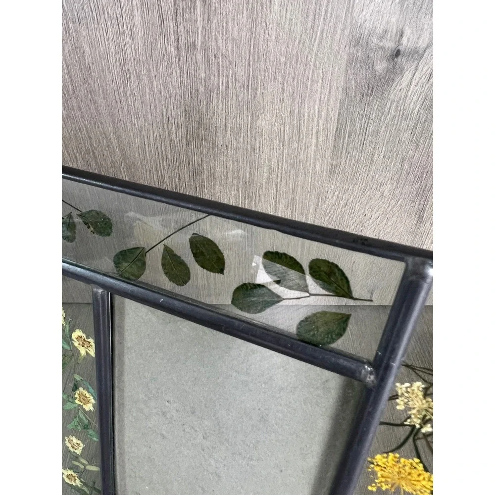 Pressed Flower Glass Picture Frame Vintage Metal Solder Botanical Cottagecore